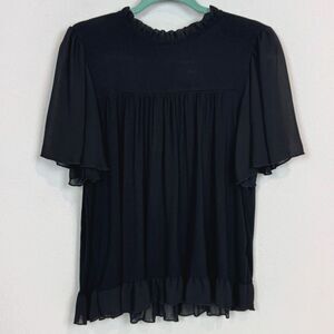 Kim & Cami Black Flutter Sleeve Tie Back Top M